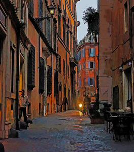 Class A 1st: Rome Street at Twilight  by Alene Galin