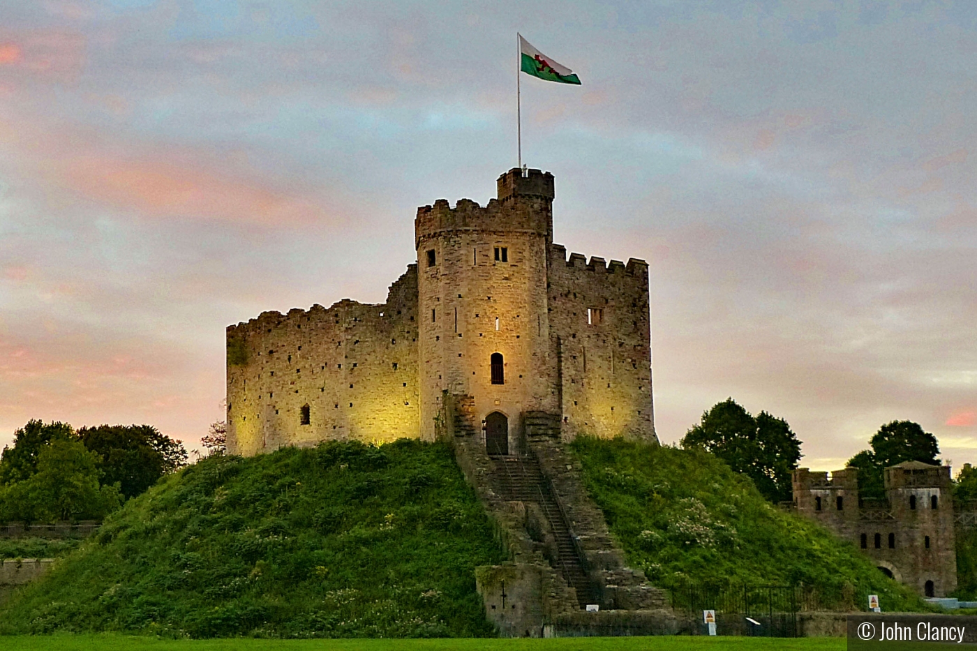 Cardiff castle at sunset by John Clancy