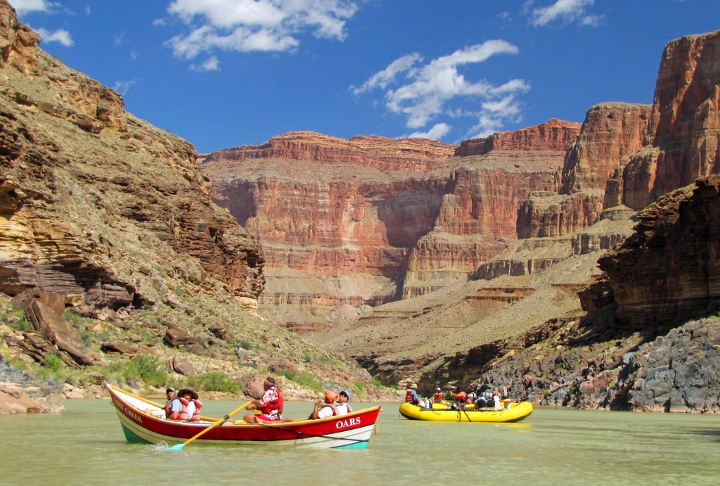 Dory and Raft on the Colorado - Grand Canyon by Susan Case