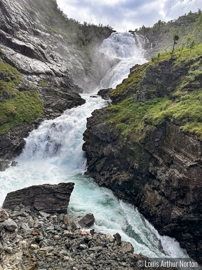 Flamselvi Waterfall  in  Aurland Norway by Louis Arthur Norton