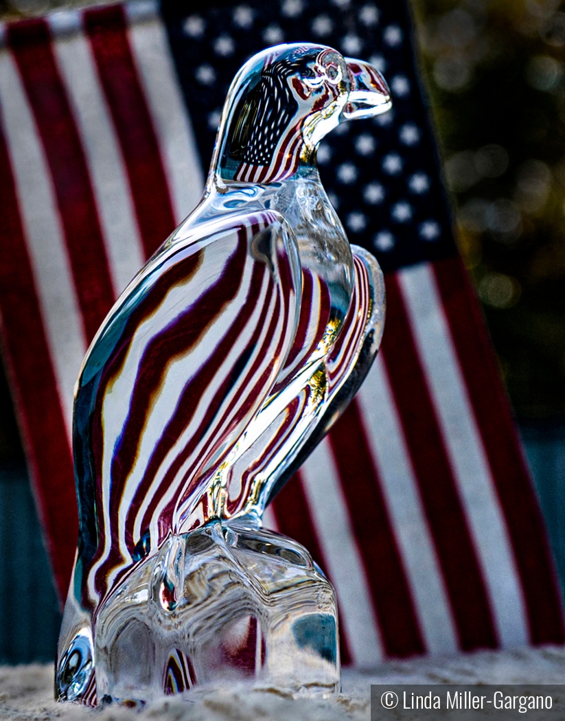 Glass Eagle with American Flag by Linda Miller-Gargano