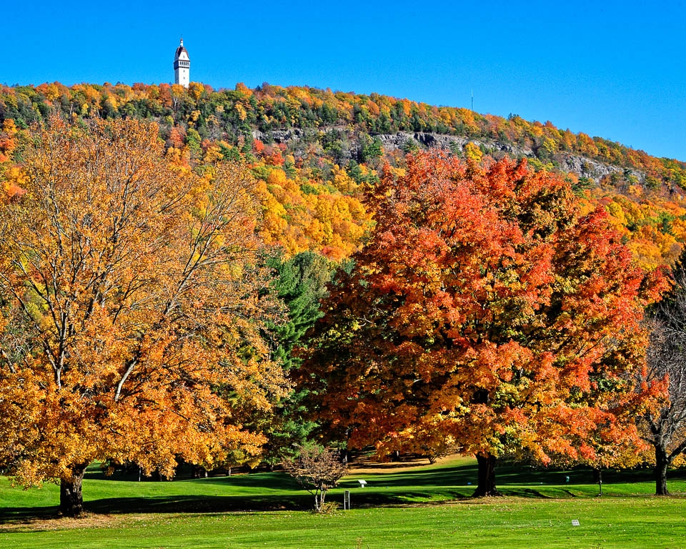 Heublein Tower with Fall Color by John McGarry