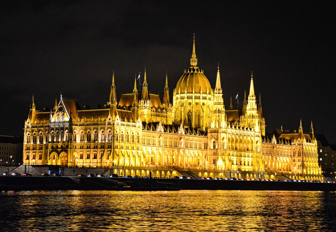 Hungarian Parliament At Night From The Danube by Louis Arthur Norton
