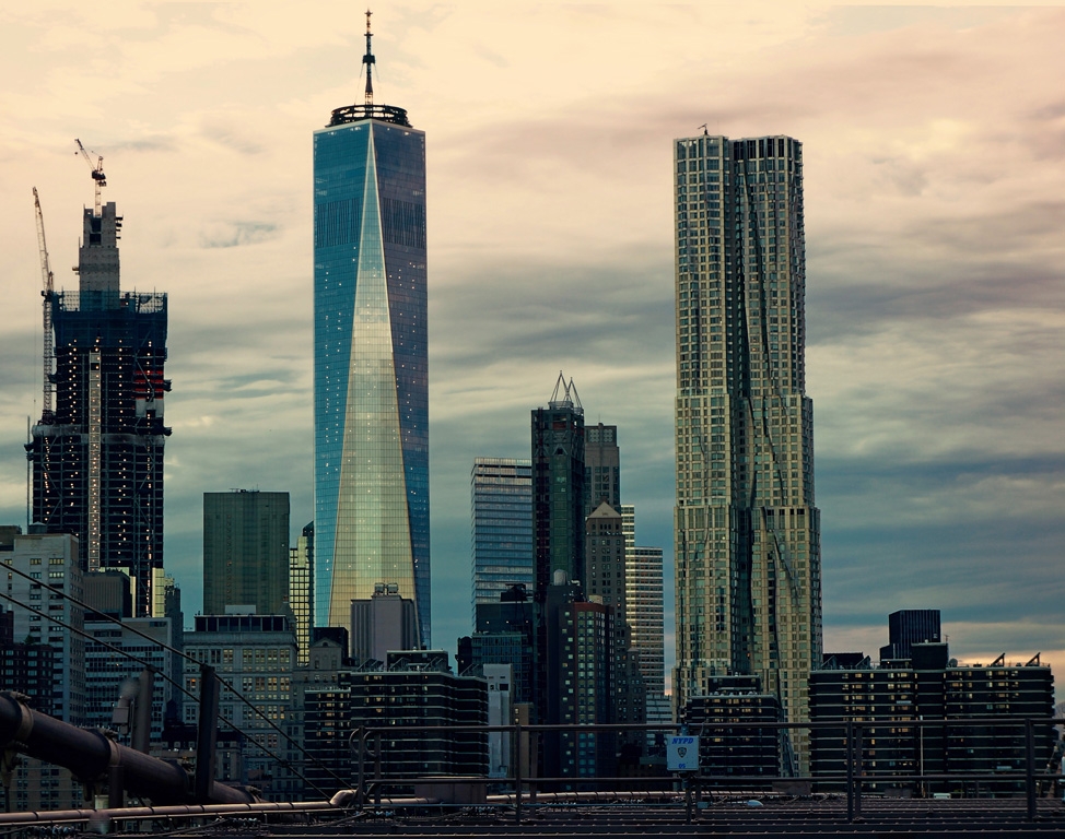 Manhattan Skyline from Brooklyn Bridge by Alene Galin