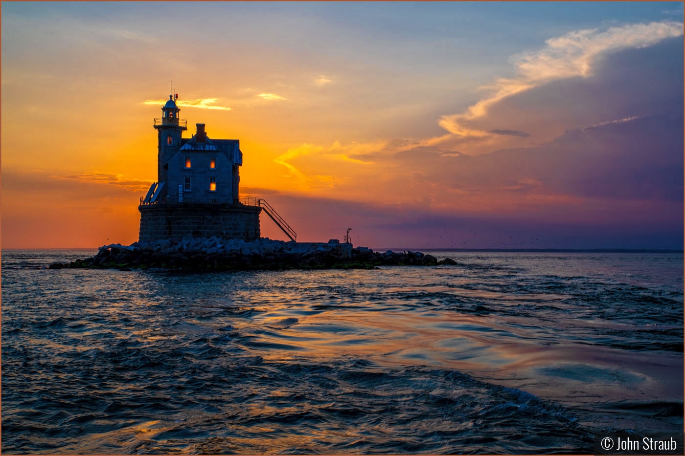 Race Rock Lighthouse at Sunset by John Straub