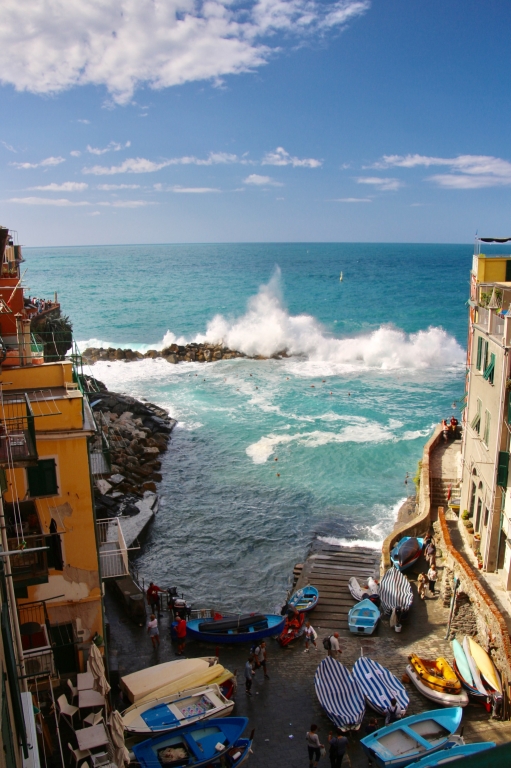 Rough seas in Riomaggiore, Italy by Barbara Steele