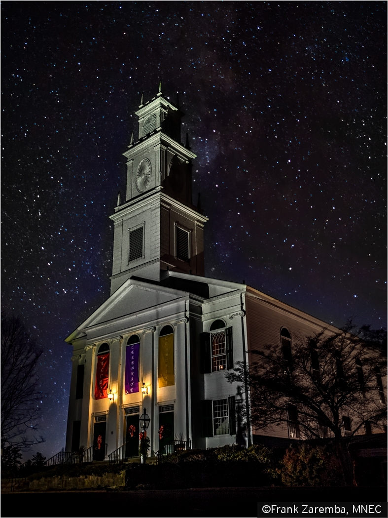 Simsbury church at night by Frank Zaremba, MNEC