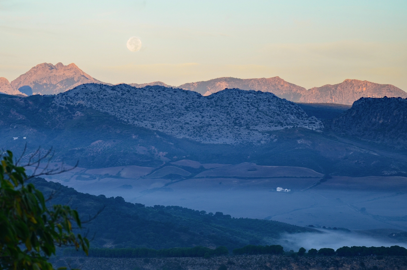 Sunrise And Moon Set Over Spanish Valley by Lou Norton