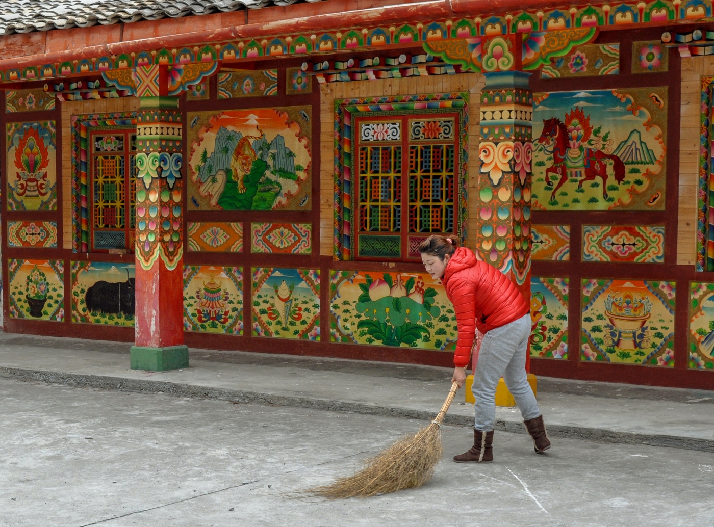 Sweeping - Tibetan border of China by Susan Case