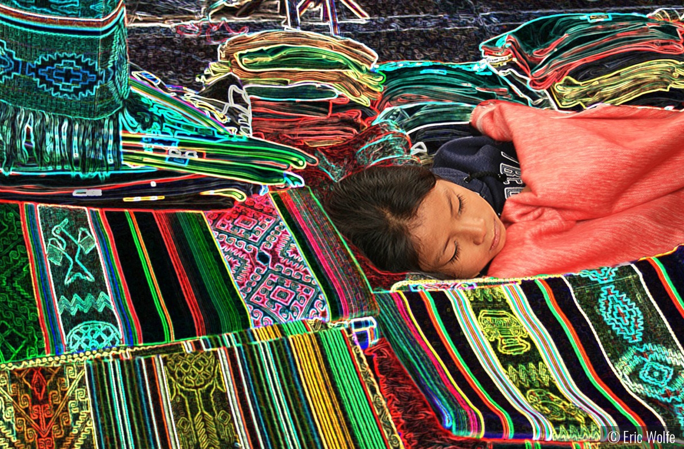 Tucked-in Dreamer at Ecuadorian Market by Eric Wolfe