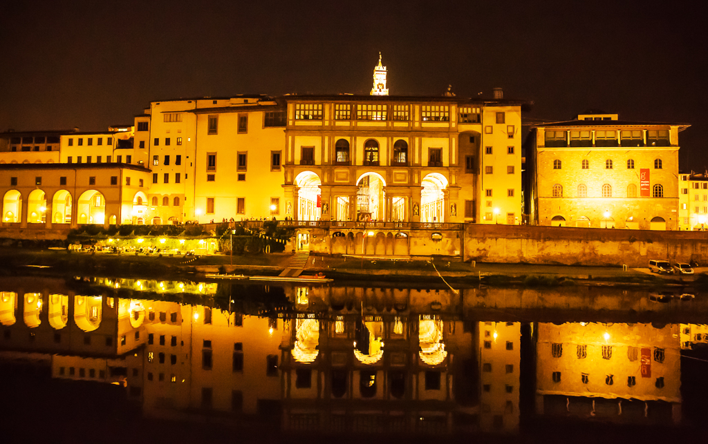 Uffizi on the Arno at night, Florence, Italy by Rene Durbois