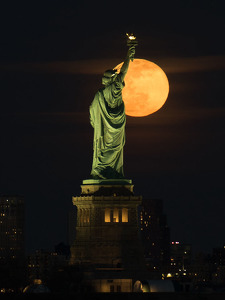 Lady Liberty and Super Moon - Photo by Owen Small