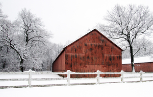Class B 1st: Red barn after snow storm by Ron Thomas