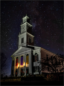 Simsbury church at night - Photo by Frank Zaremba, MNEC