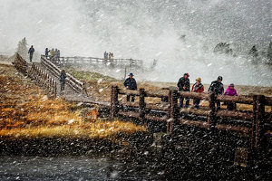Snow Squall at Upper Geyser Basin Hot Springs - Photo by John McGarry