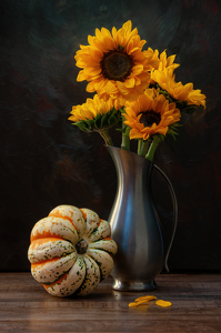 Class A 1st: Sunflower and Gourd by Linda Fickinger