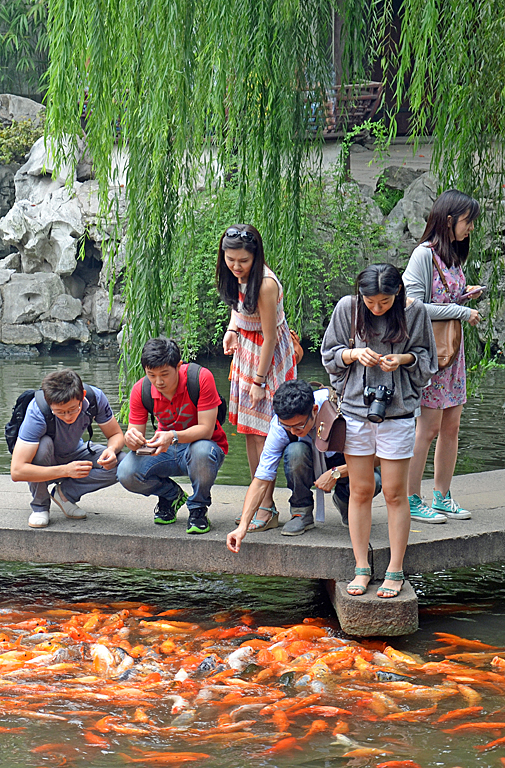 A Crowd Of Chinese Children Feeding A Crowd of Koi, Lou Norton, Open, Sept 2015, PSAT